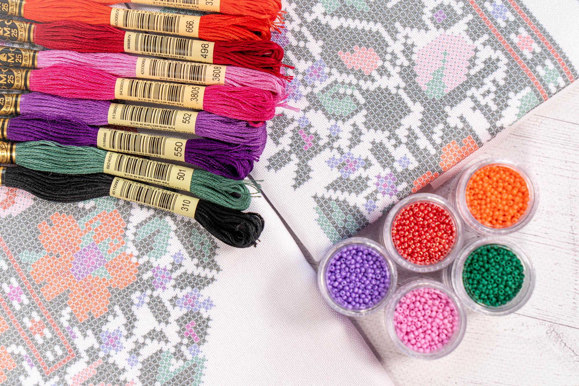 Stack of embroidered samples